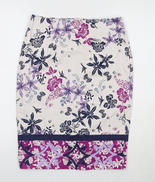 Marks and Spencer Womens Multicoloured Floral Cotton Swing Skirt Size 12 Zip