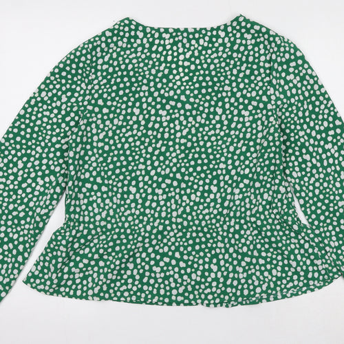 Monki Womens Green Animal Print Polyester Basic Blouse Size XS V-Neck - Spotted
