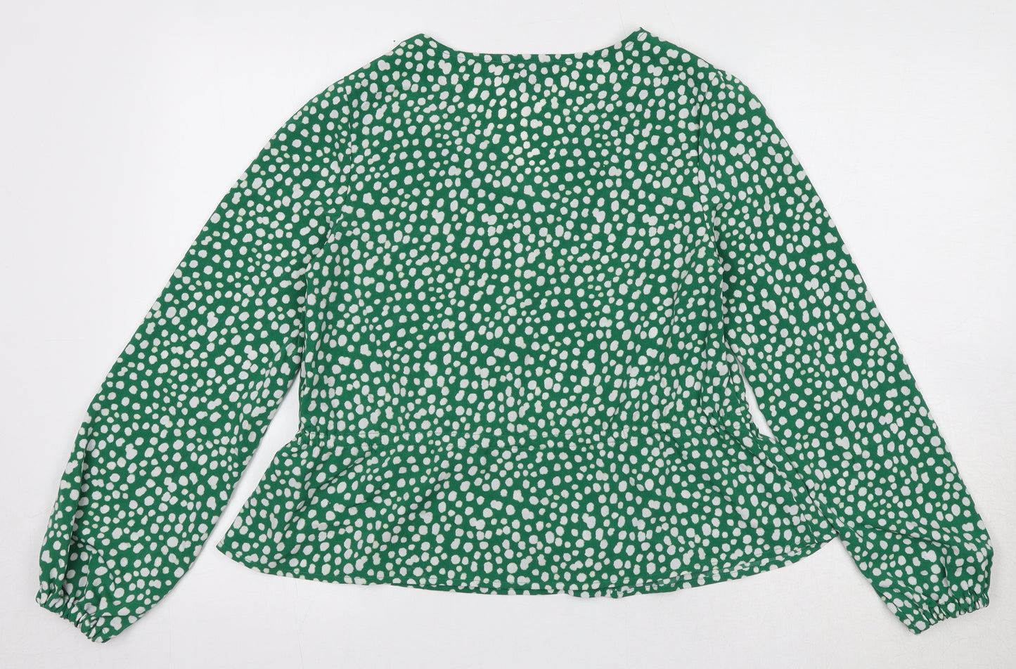 Monki Womens Green Animal Print Polyester Basic Blouse Size XS V-Neck - Spotted