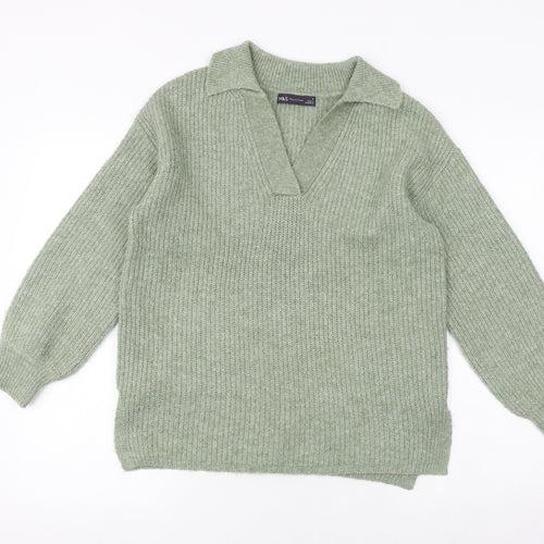 Marks and Spencer Womens Green Collared Acrylic Pullover Jumper Size S