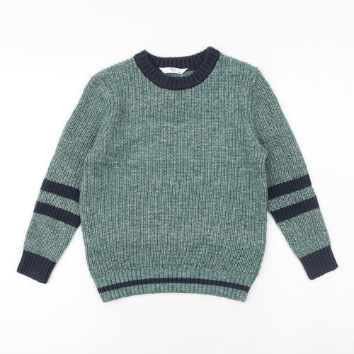 Marks and Spencer Boys Green Round Neck Cotton Pullover Jumper Size 6-7 Years Pullover