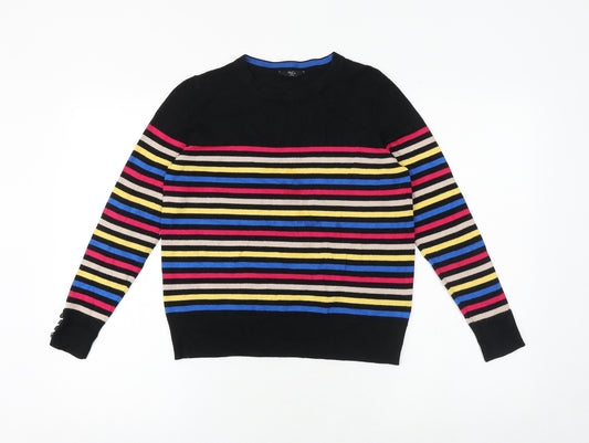 M&Co Womens Multicoloured Round Neck Striped Viscose Pullover Jumper Size 10