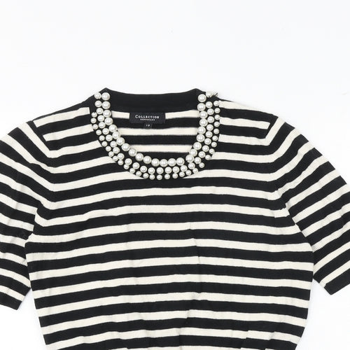 Debenhams Womens Black Round Neck Striped 100% Cotton Pullover Jumper Size 12