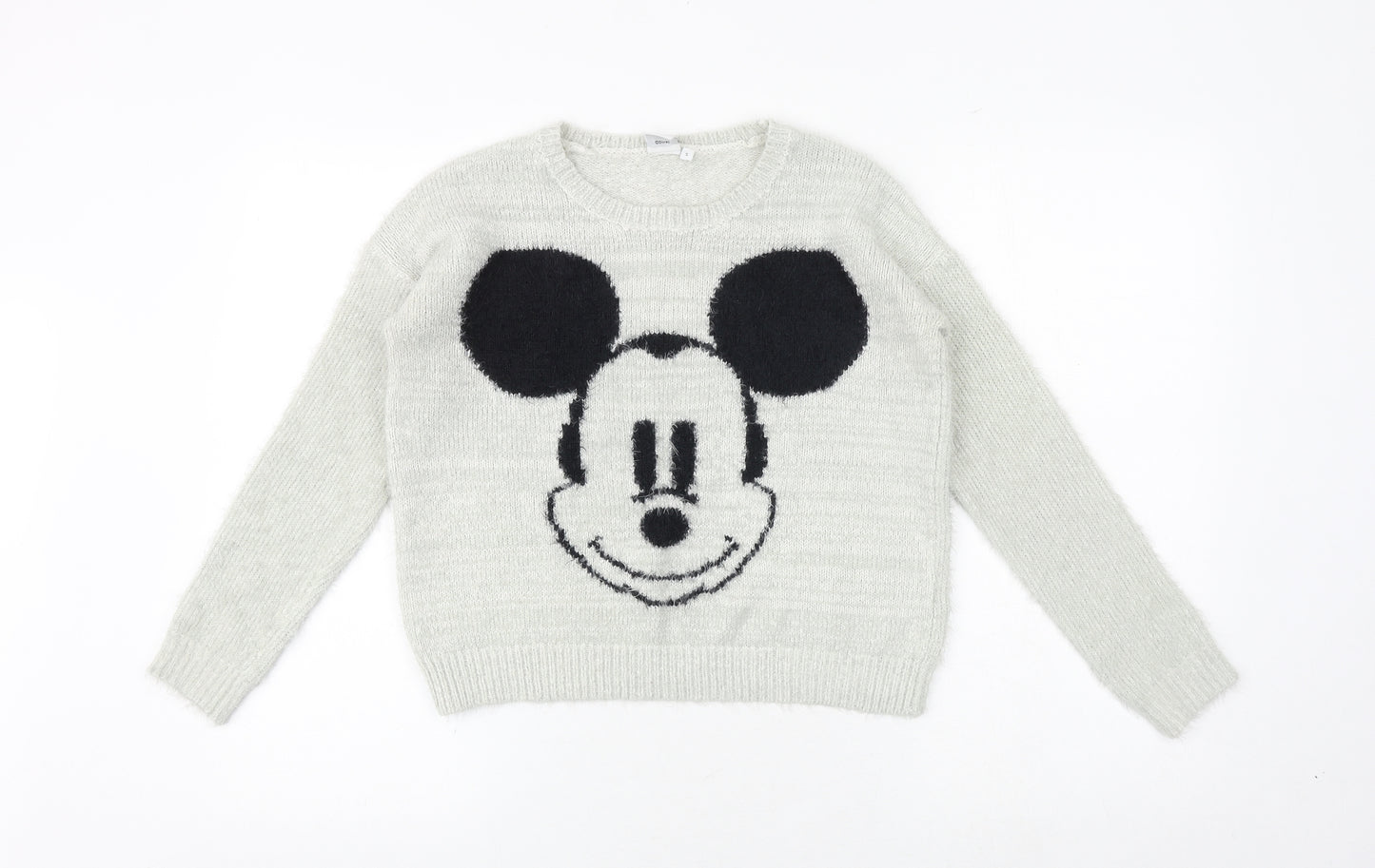 Mickey and Friends Womens Grey Round Neck Acrylic Pullover Jumper Size XS - Mickey Mouse