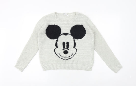 Mickey and Friends Womens Grey Round Neck Acrylic Pullover Jumper Size XS - Mickey Mouse