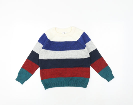 Marks and Spencer Boys Multicoloured Round Neck Striped Polyester Pullover Jumper Size 6-7 Years Pullover