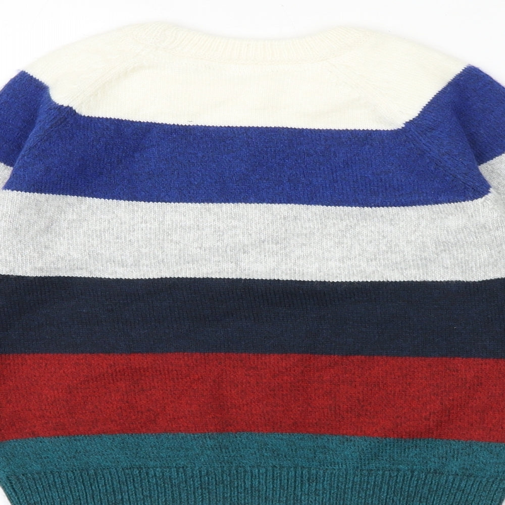 Marks and Spencer Boys Multicoloured Round Neck Striped Polyester Pullover Jumper Size 6-7 Years Pullover