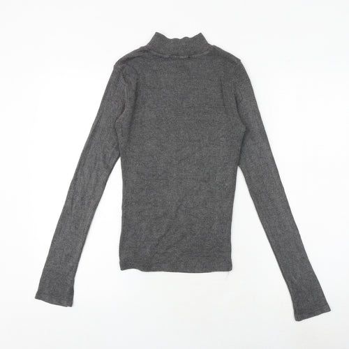 Brandy Melville Womens Grey Cotton Basic T-Shirt One Size High Neck