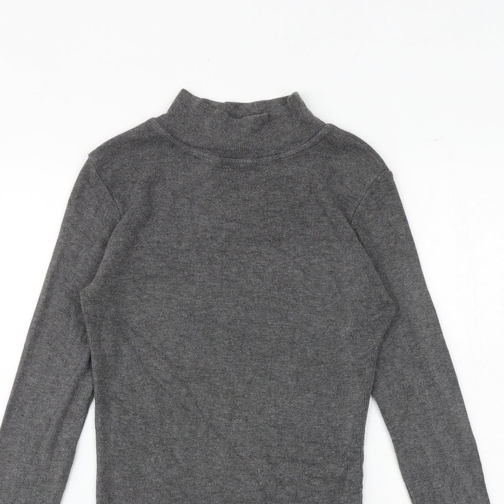 Brandy Melville Womens Grey Cotton Basic T-Shirt One Size High Neck