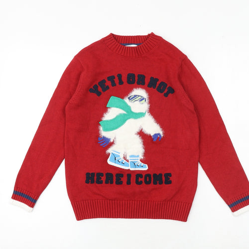 Marks and Spencer Boys Red Round Neck Acrylic Pullover Jumper Size 7-8 Years Pullover - Yeti Or Not Here I Come