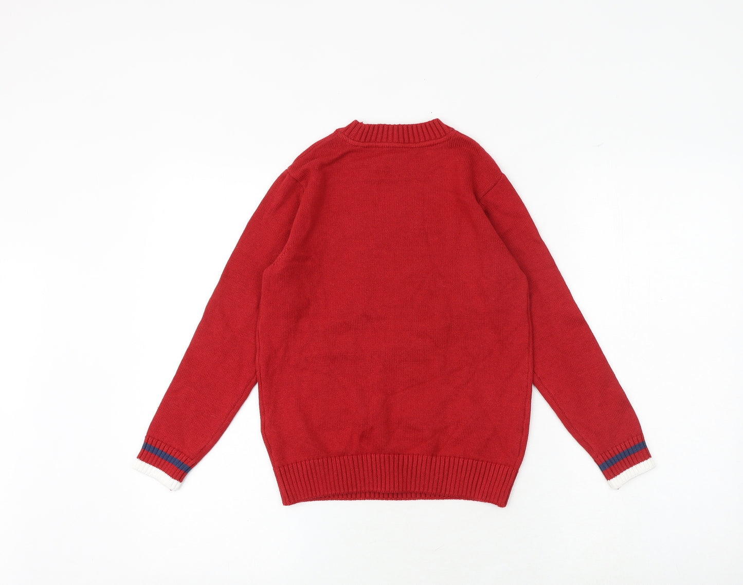 Marks and Spencer Boys Red Round Neck Acrylic Pullover Jumper Size 7-8 Years Pullover - Yeti Or Not Here I Come