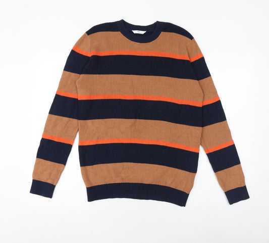 Marks and Spencer Boys Multicoloured Round Neck Striped 100% Cotton Pullover Jumper Size 12-13 Years Pullover