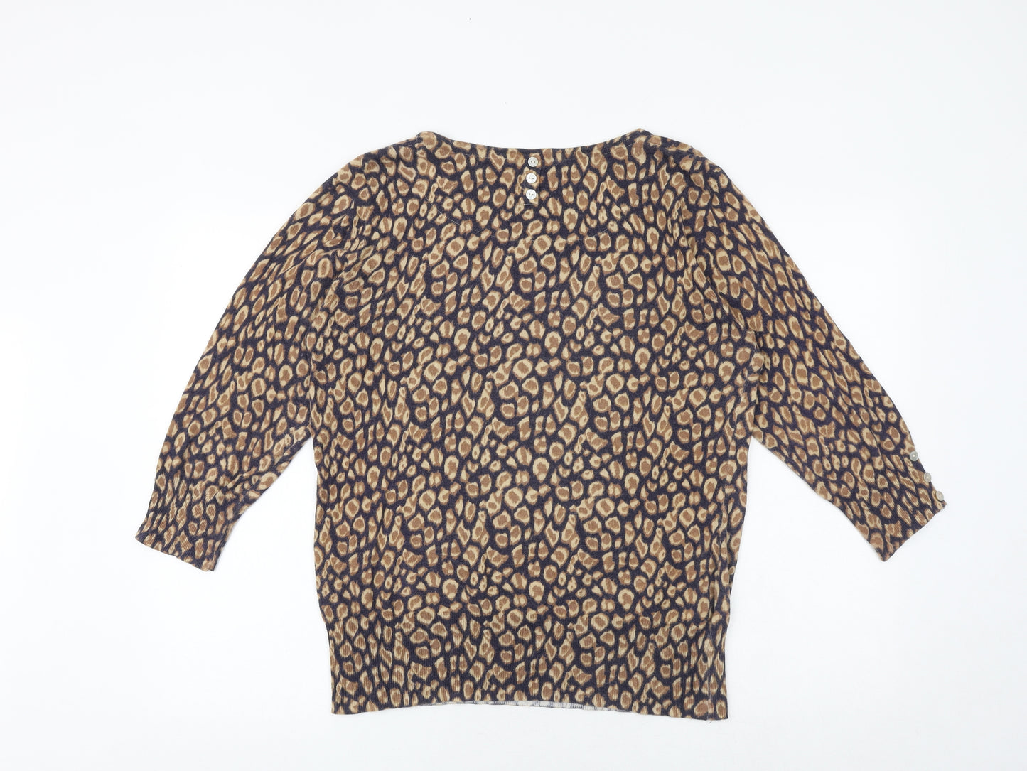 NEXT Womens Multicoloured Round Neck Animal Print Cotton Pullover Jumper Size 16 - Leopard Print