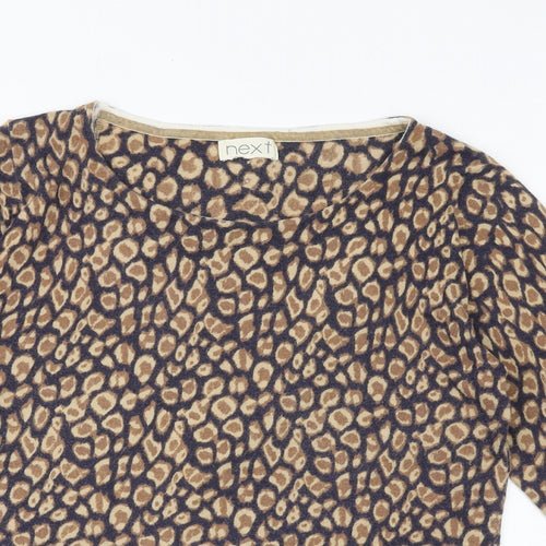 NEXT Womens Multicoloured Round Neck Animal Print Cotton Pullover Jumper Size 16 - Leopard Print