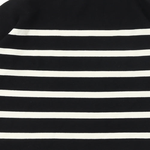Marks and Spencer Womens Black Round Neck Striped Cotton Pullover Jumper Size S