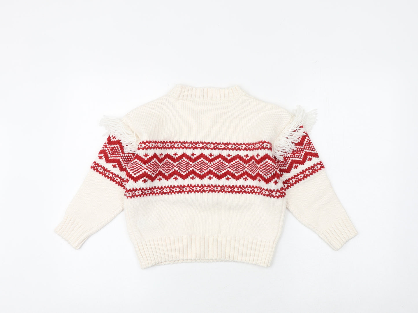 Marks and Spencer Girls Ivory Round Neck Geometric Acrylic Pullover Jumper Size 7-8 Years Pullover