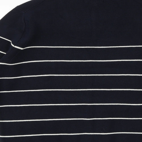 Marks and Spencer Mens Blue High Neck Striped Polyester Pullover Jumper Size L Long Sleeve