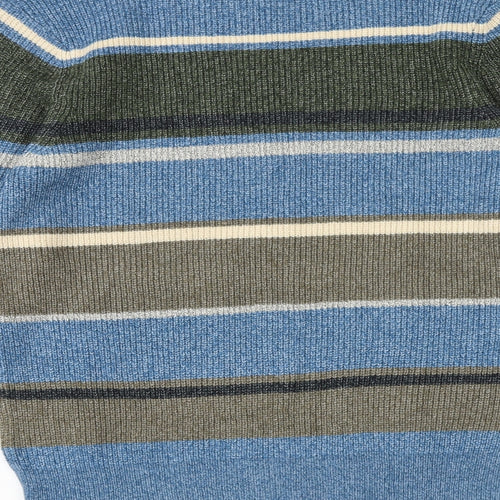 Marks and Spencer Mens Multicoloured Round Neck Striped Polyamide Pullover Jumper Size M Long Sleeve
