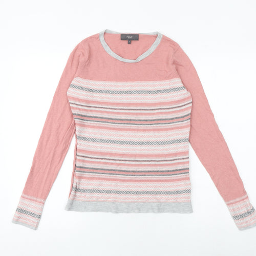 NEXT Womens Pink Round Neck Striped Cotton Pullover Jumper Size 8
