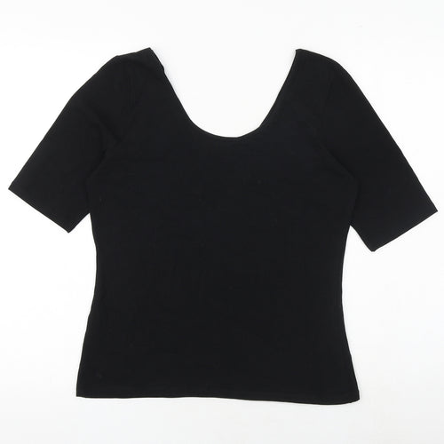 Wallis Womens Black Cotton Basic T-Shirt Size 14 Scoop Neck