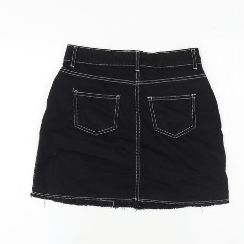 M&Co Girls Black 100% Cotton A-Line Skirt Size 13 Years Regular Zip