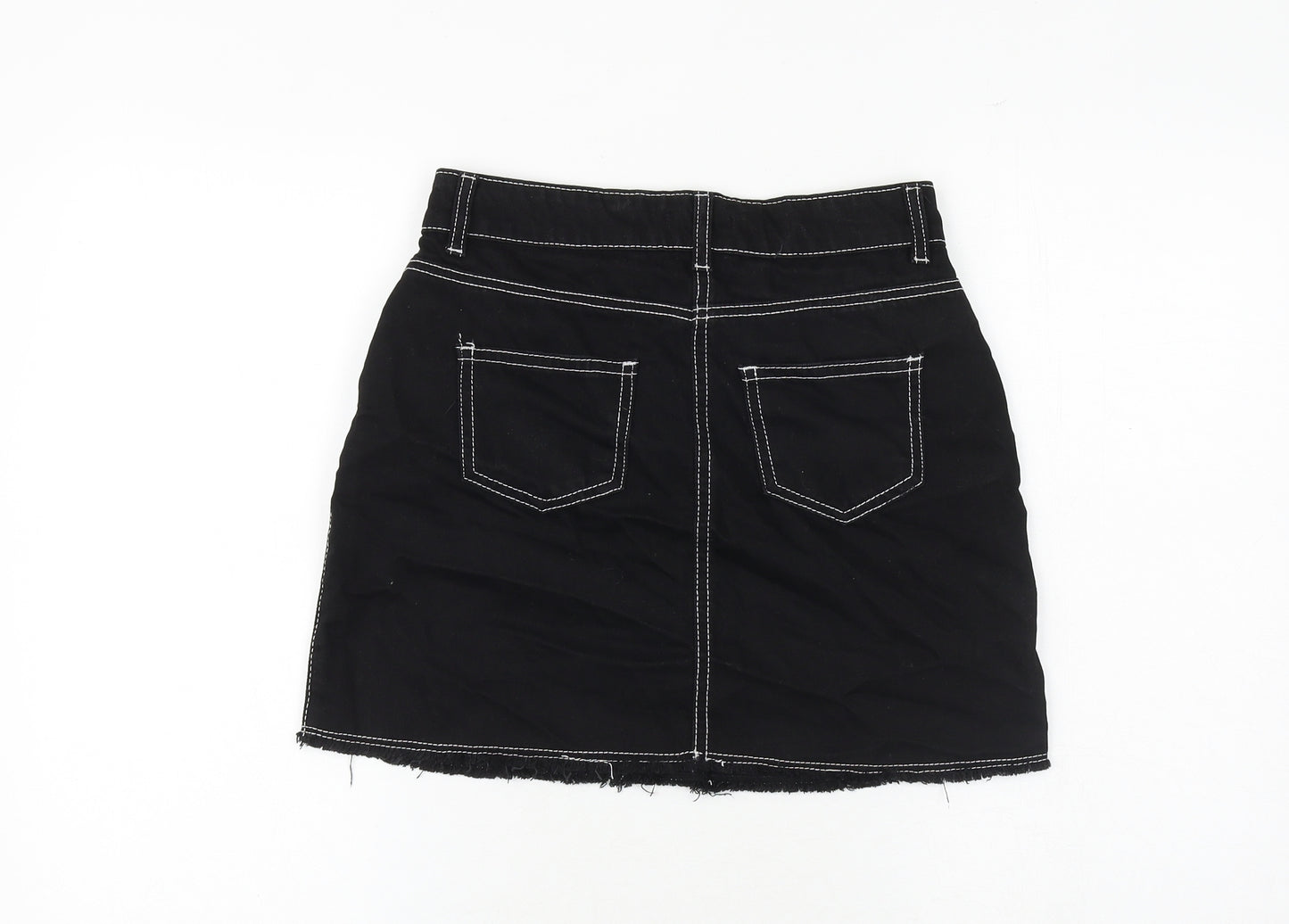 M&Co Girls Black 100% Cotton A-Line Skirt Size 13 Years Regular Zip