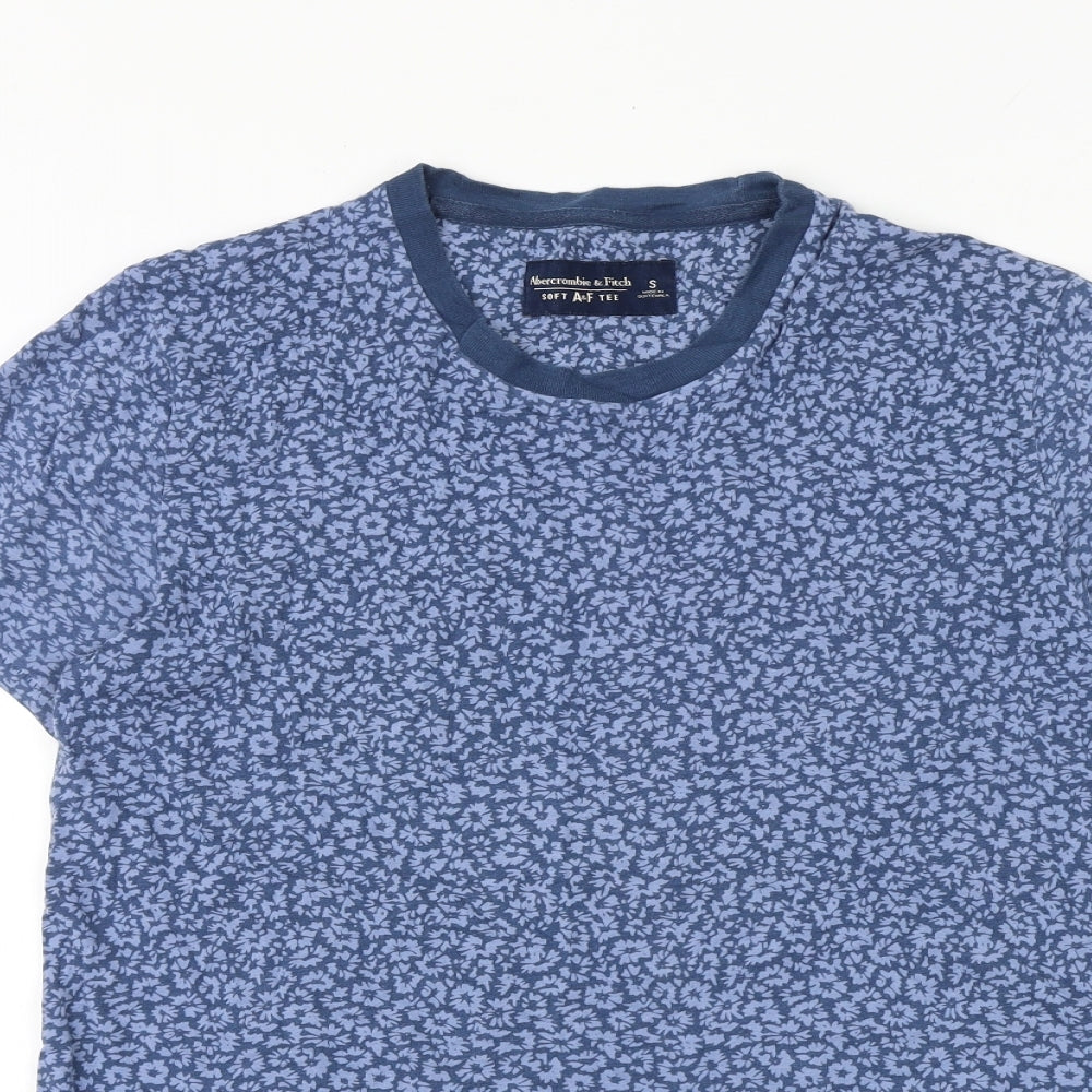 Abercrombie & Fitch Womens Blue Geometric 100% Cotton Basic T-Shirt Size S Crew Neck
