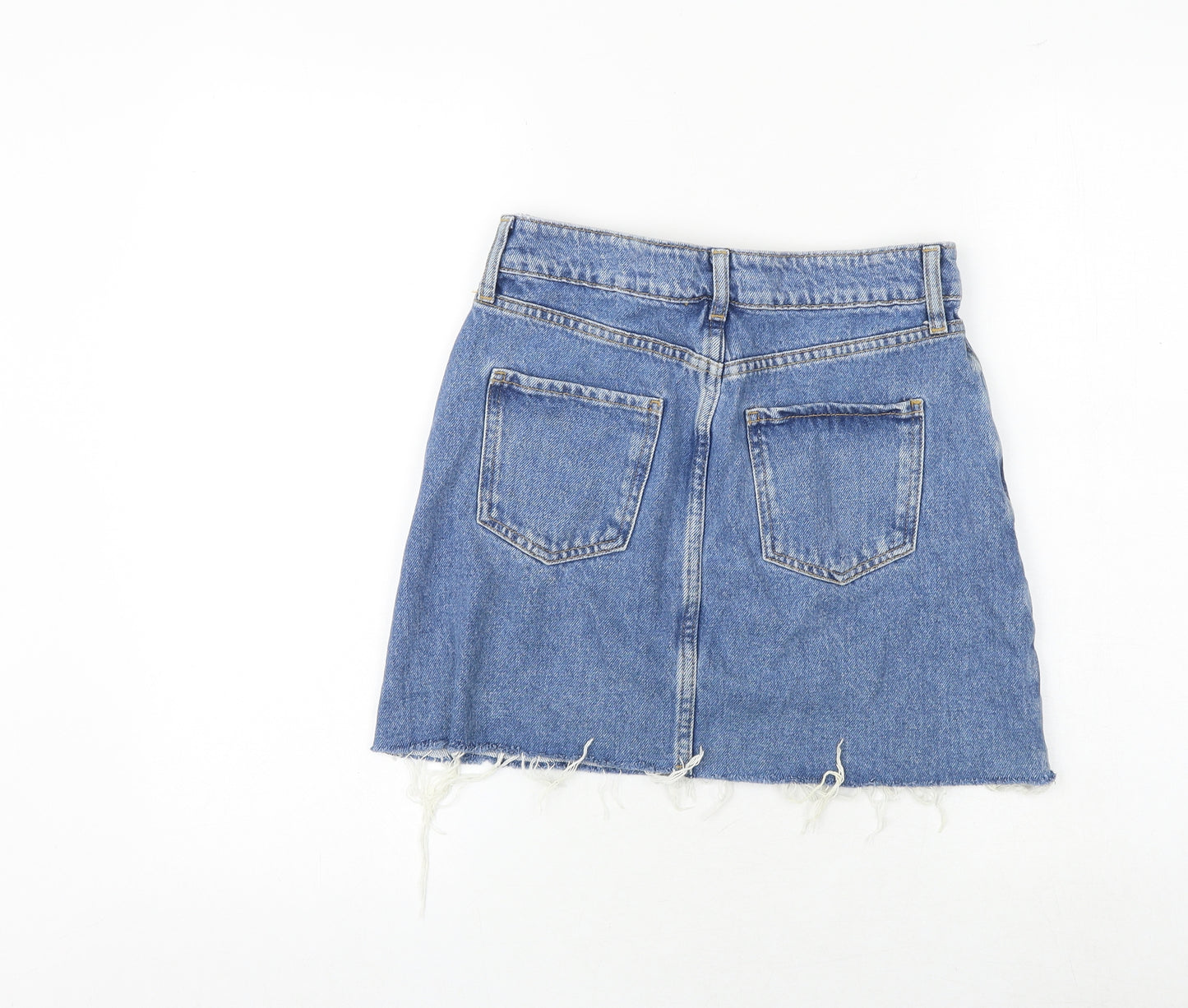 M&Co Girls Blue 100% Cotton A-Line Skirt Size 13 Years Regular Zip