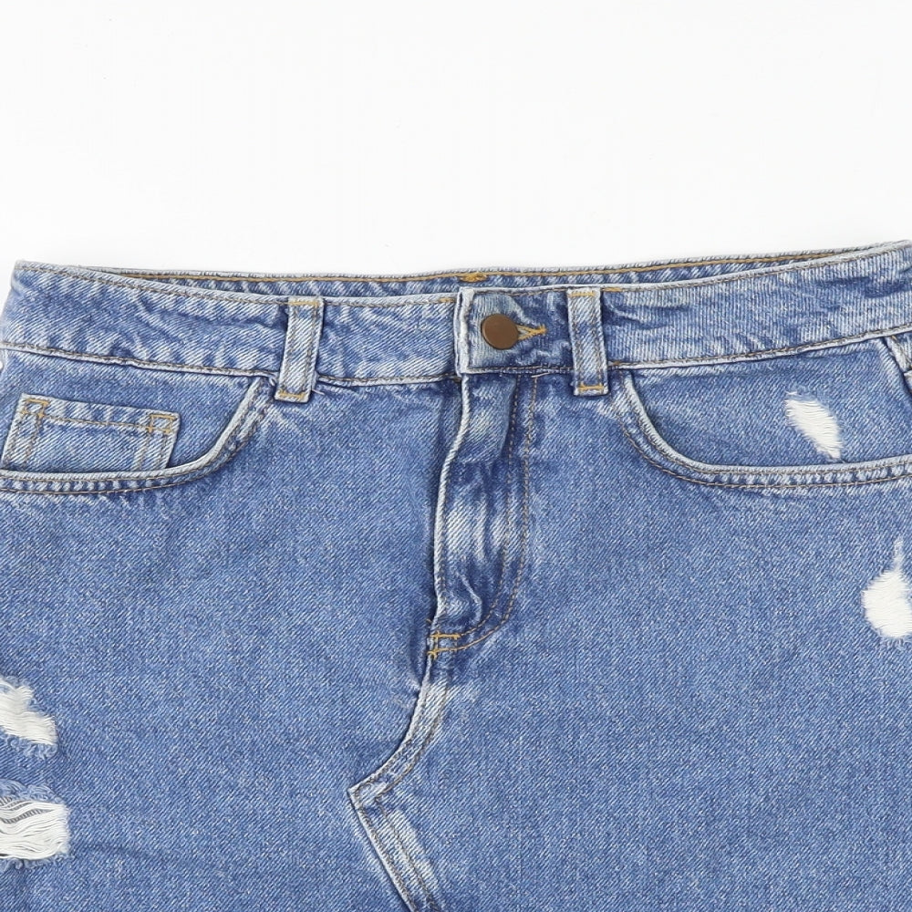 M&Co Girls Blue 100% Cotton A-Line Skirt Size 13 Years Regular Zip