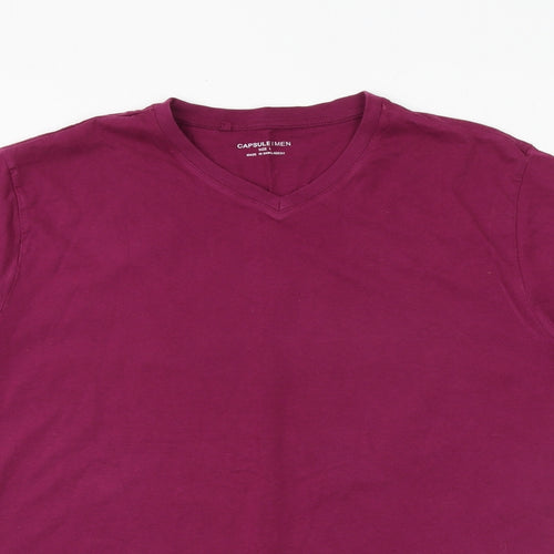 Capsule Mens Purple Cotton T-Shirt Size L V-Neck