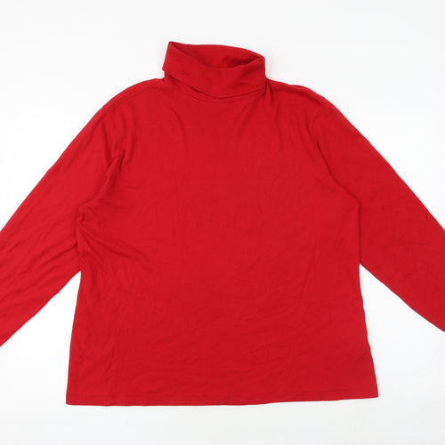 Lands' End Womens Red Cotton Basic T-Shirt Size L Roll Neck