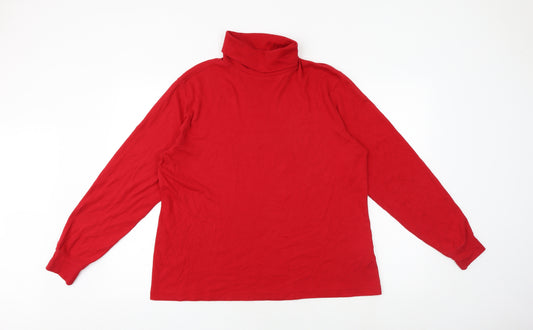 Lands' End Womens Red Cotton Basic T-Shirt Size L Roll Neck