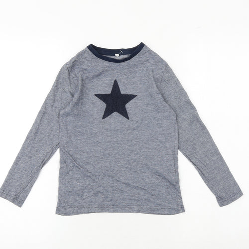 Marks and Spencer Boys Blue Cotton Basic T-Shirt Size 6-7 Years Round Neck Pullover - Star
