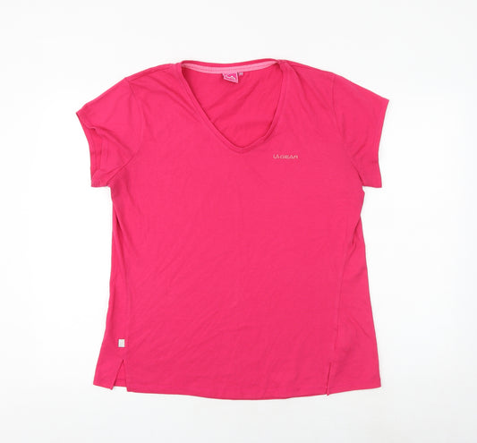 LA Gear Womens Pink Polyester Basic T-Shirt Size 20 V-Neck