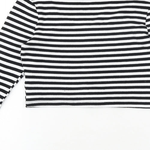New Look Womens Black Striped Cotton Basic T-Shirt Size 10 Round Neck