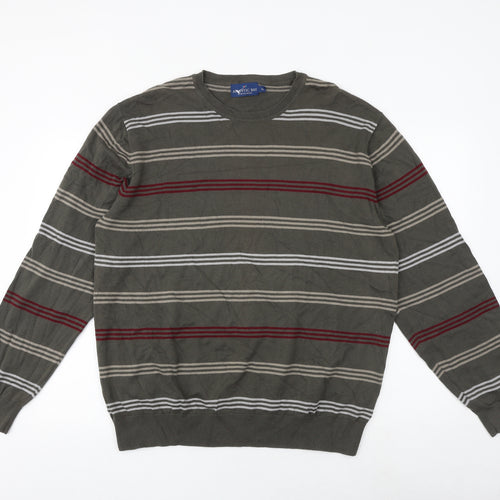 Atlantic Bay Mens Multicoloured Round Neck Striped Acrylic Pullover Jumper Size XL Long Sleeve