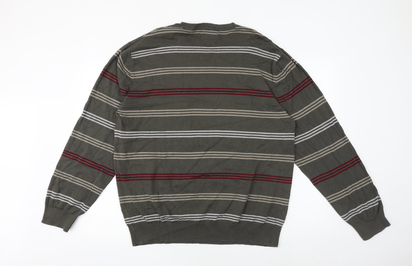 Atlantic Bay Mens Multicoloured Round Neck Striped Acrylic Pullover Jumper Size XL Long Sleeve