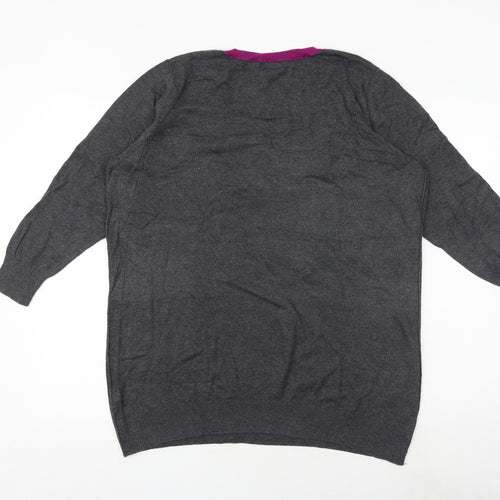 Gap Womens Grey V-Neck Cotton Pullover Jumper Size L