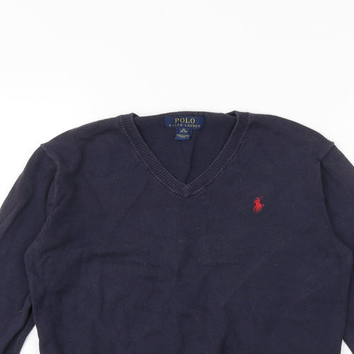 Polo Ralph Lauren Boys Blue V-Neck 100% Cotton Pullover Jumper Size 10-11 Years Pullover