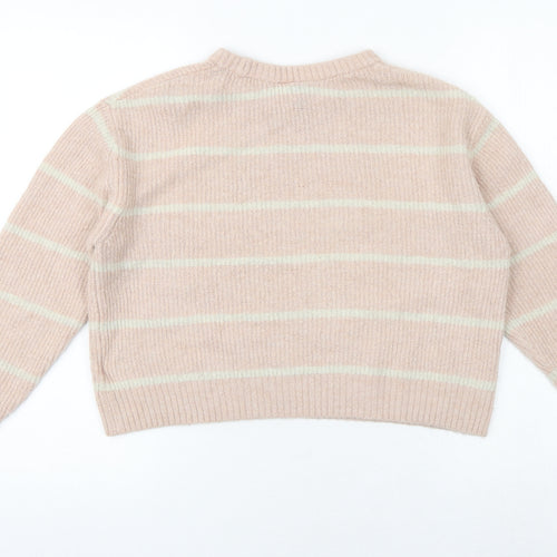 H&M Womens Pink Round Neck Striped Acrylic Pullover Jumper Size S