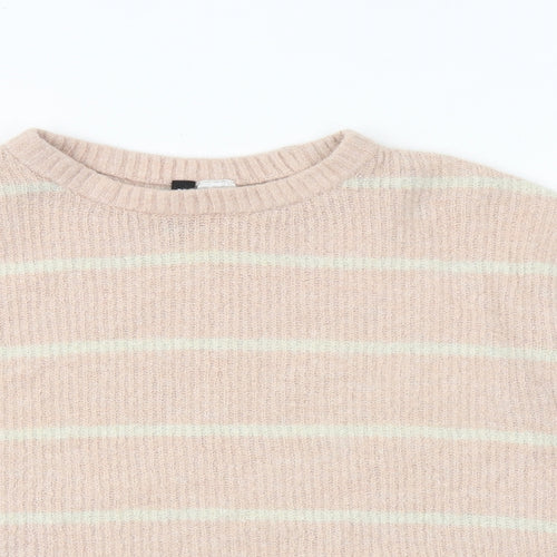 H&M Womens Pink Round Neck Striped Acrylic Pullover Jumper Size S