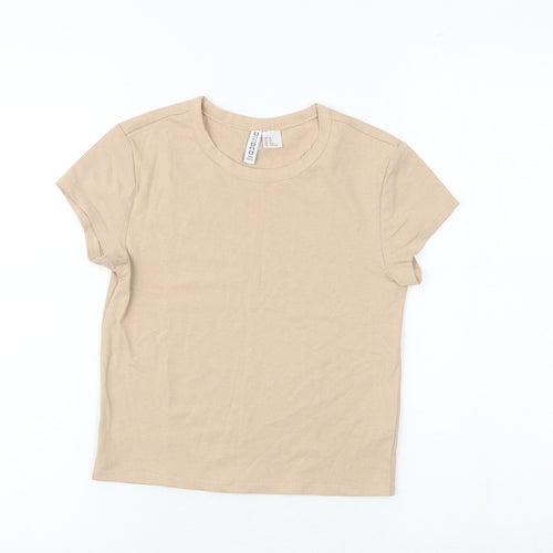 H&M Womens Brown 100% Cotton Basic T-Shirt Size XS Round Neck