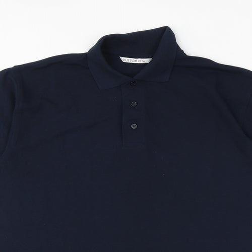 Kustom Kit Mens Blue Cotton Polo Size L Collared Button