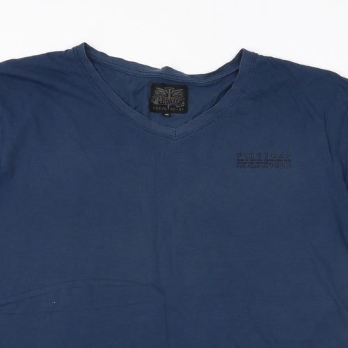 Firetrap Mens Blue Cotton T-Shirt Size 2XL V-Neck