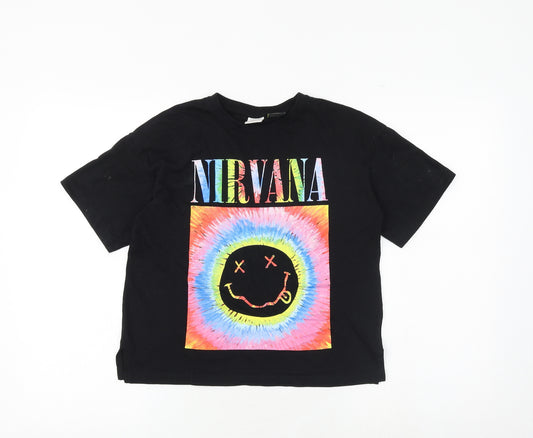 Zara Girls Black 100% Cotton Basic T-Shirt Size 9-10 Years Round Neck Pullover - Nirvana