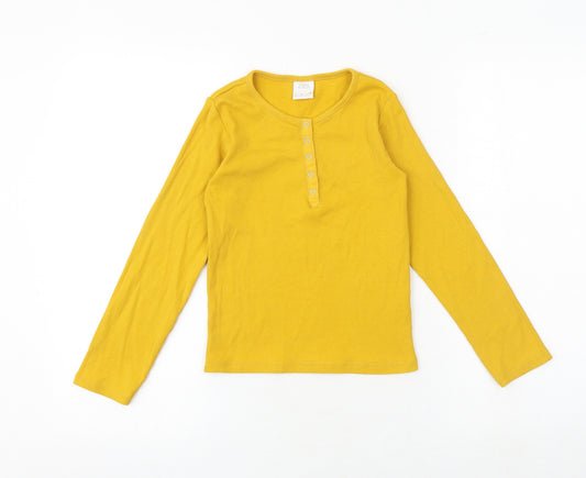 Zara Girls Yellow Cotton Basic T-Shirt Size 9 Years Round Neck Snap