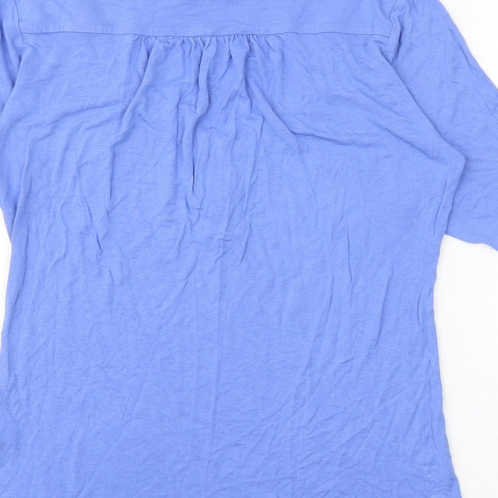 Marks and Spencer Womens Blue Viscose Basic T-Shirt Size 10 V-Neck