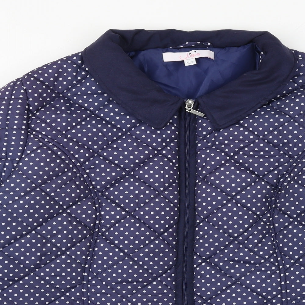 Julipa Womens Blue Polka Dot Quilted Jacket Size 16 Zip
