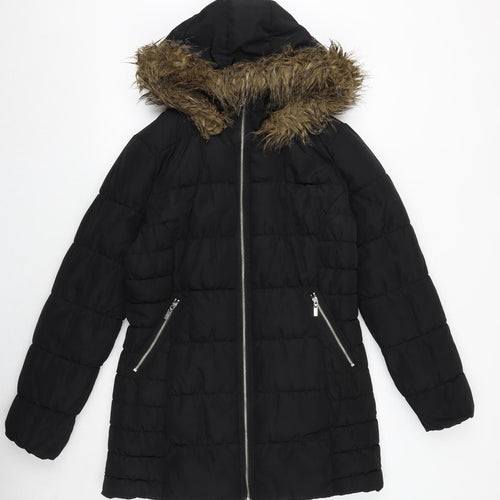H&M Womens Black Quilted Coat Size 14 Zip