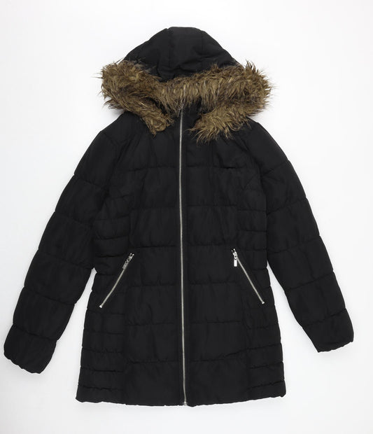 H&M Womens Black Quilted Coat Size 14 Zip